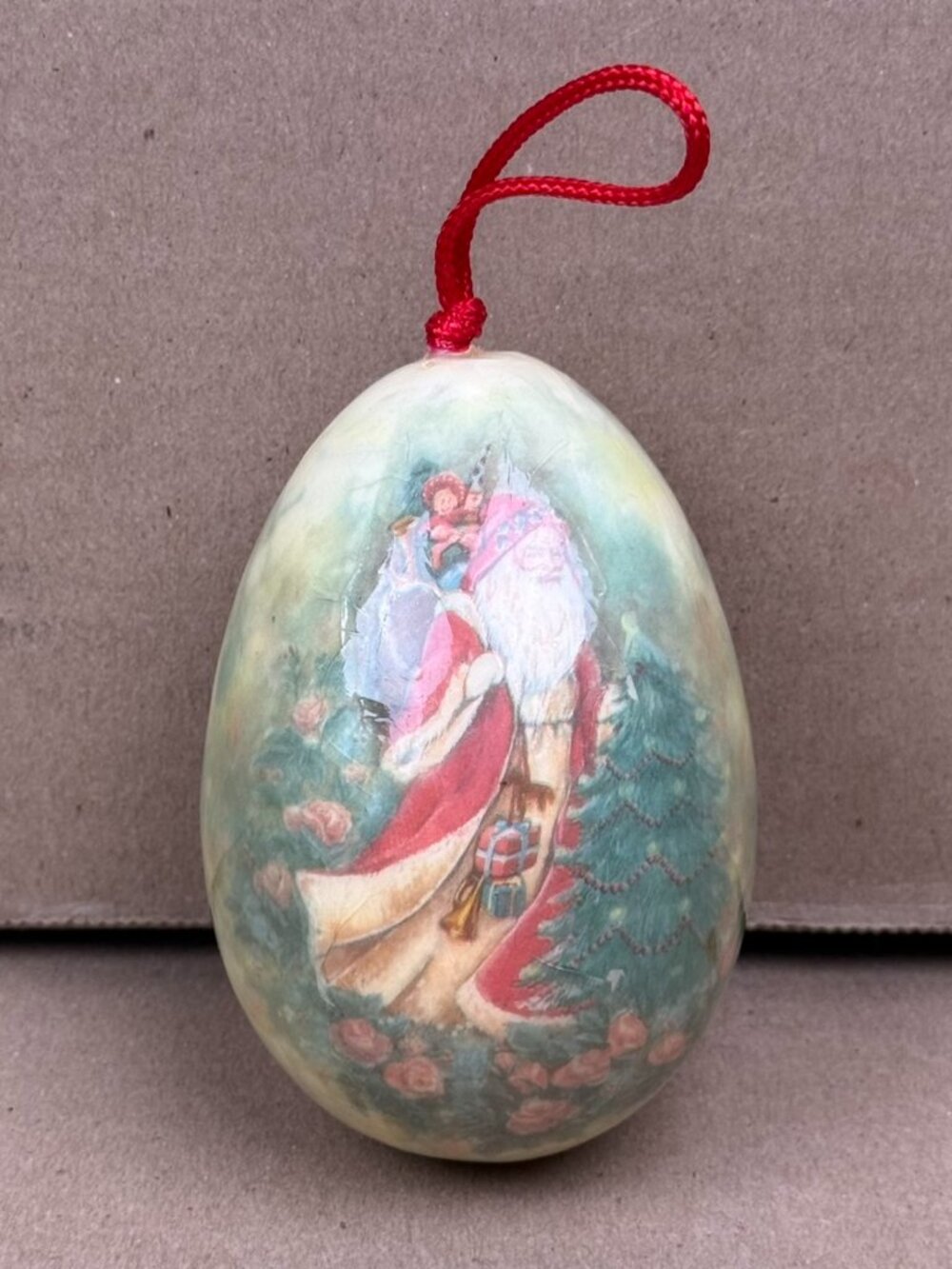 Vintage Santa Claus Christmas Ornament Egg Decorative Floral Accents